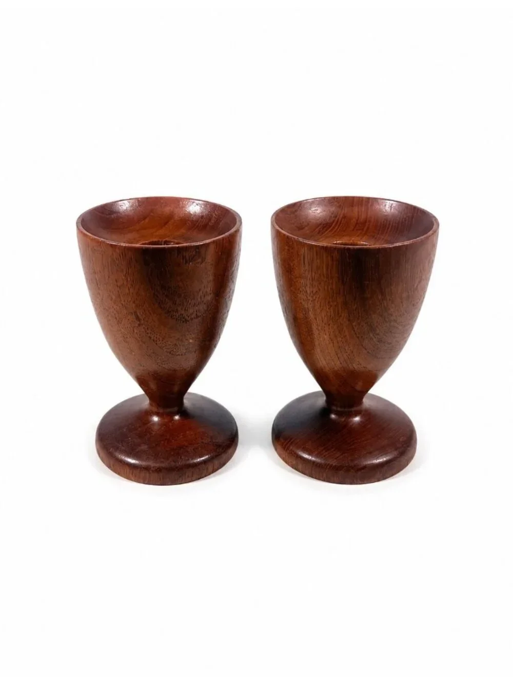 Wood Candleholders Pair Set 2 Burma Teak Mid Century Vintage Danish Style Home T